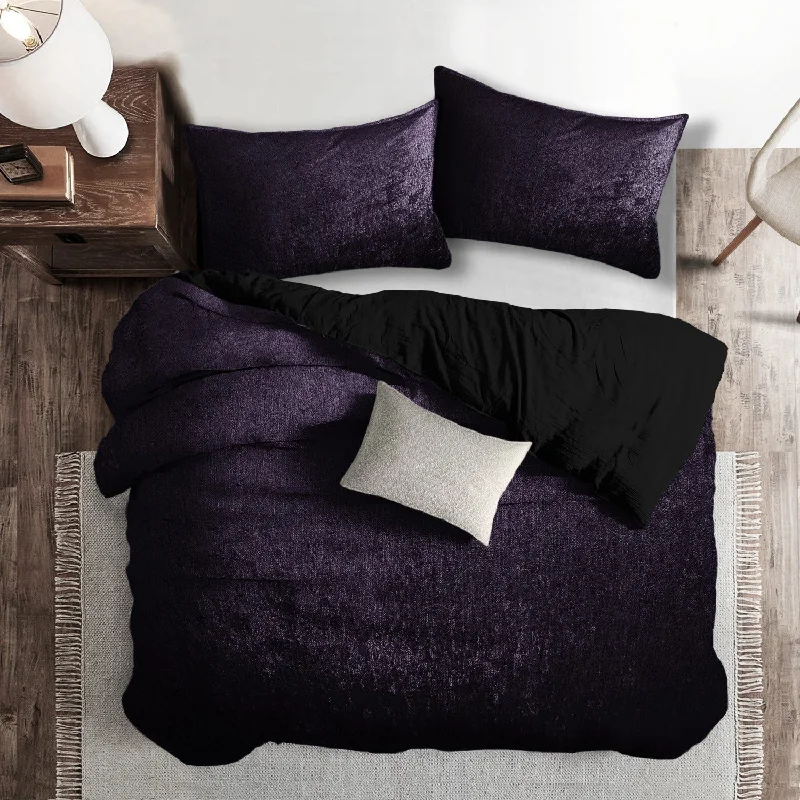 Juno Velvet Eggplant King Duvet Cover + 2 Shams - Open Box