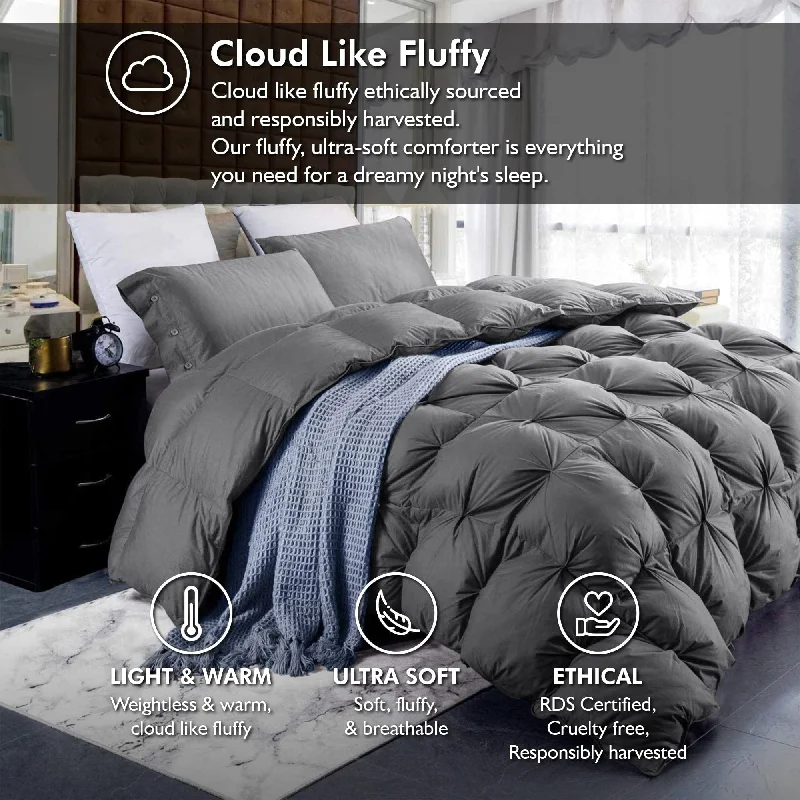 Luxurious All-Season Goose Down Feather Fiber Comforter King Size Duvet Insert, Pinch Pleat, 70 oz. Fill Weight