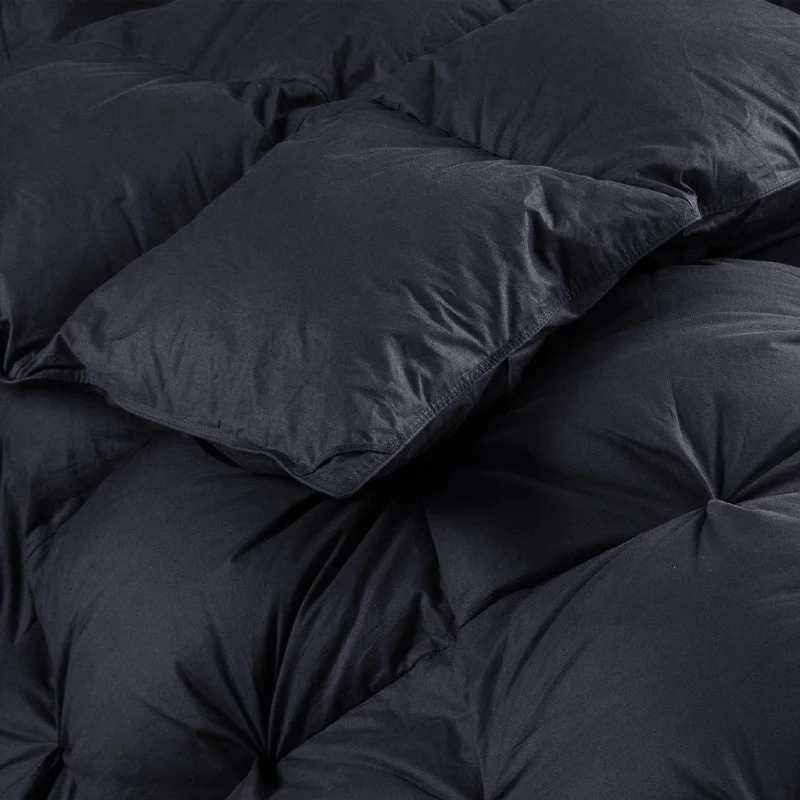 Luxurious Goose Down Feather Fiber Comforter, Exquisite Pinch Pleat Design, Black 108 x 98 , 75 oz Fill Weight,Oversize Cal King