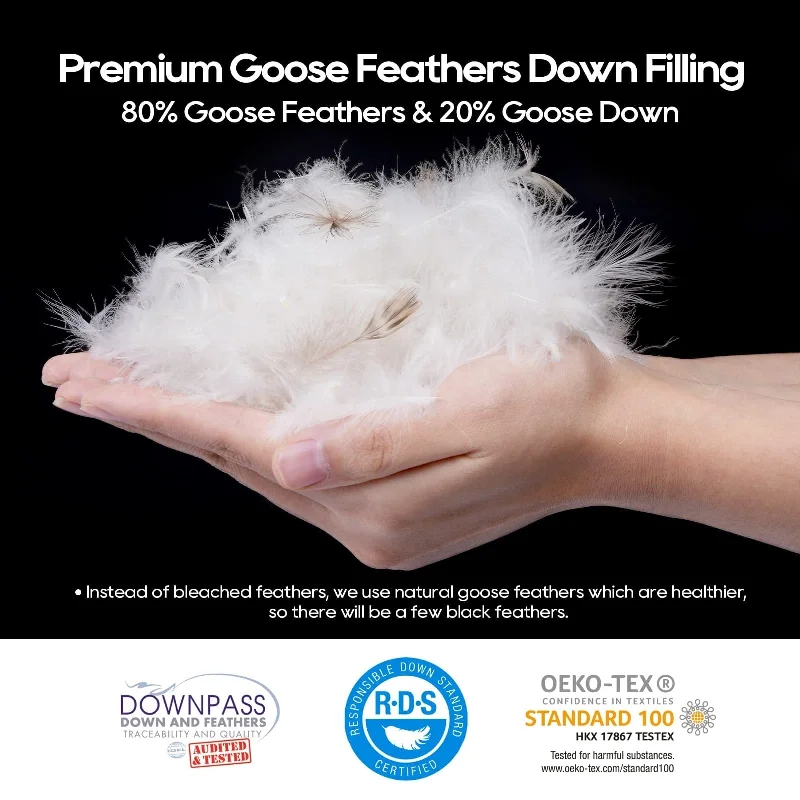 Oversized King Goose Feathers Down Comforter for All Season Medium Warmth, Cotton Cover Duvet Insert with Corner Tabs