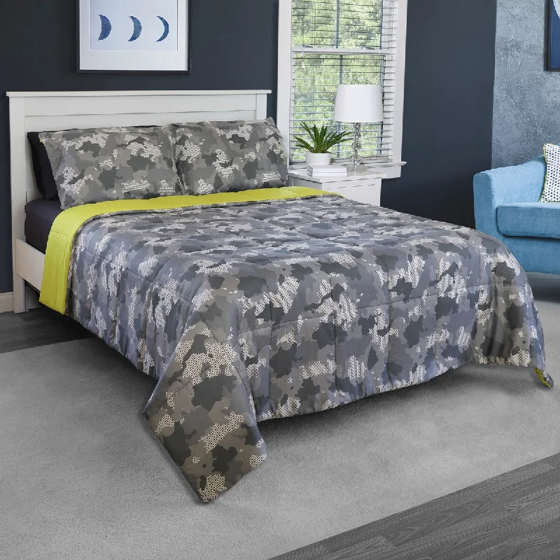 Pixel Camo Grey Microfiber Comforter Set