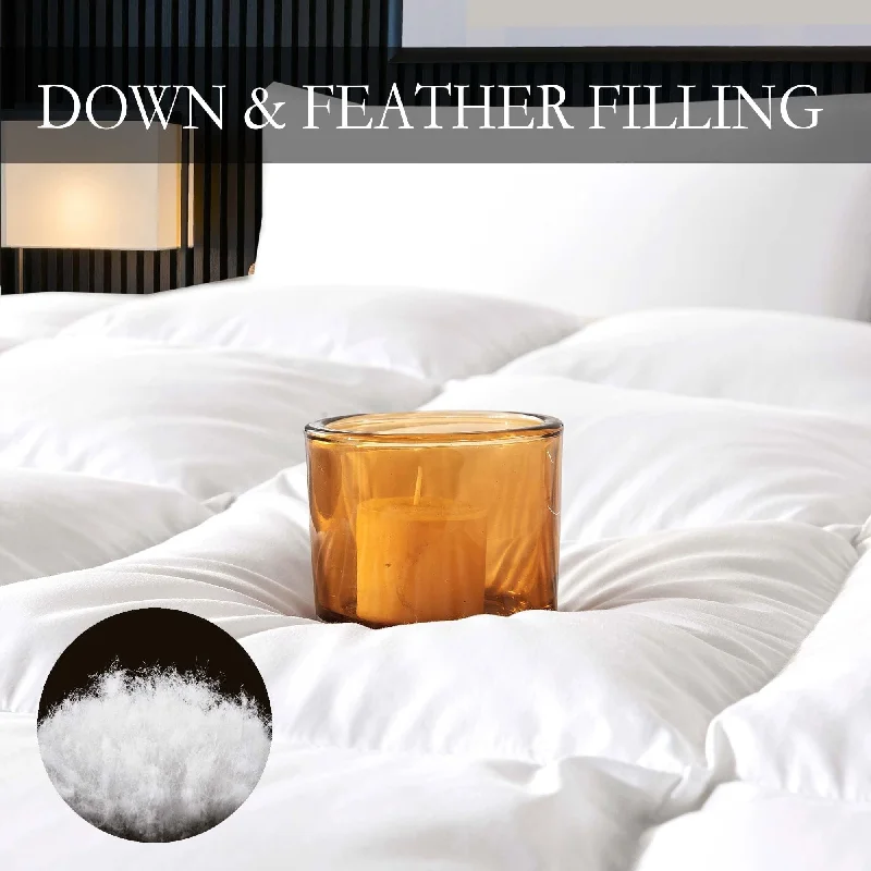 Puffy Feather Comforter Full with Feather Down Filling, All Season Feather Duvet Insert, Luxury Hotel Comforter, 4 Corner Loops