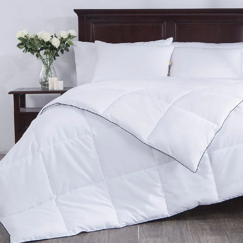 St. James Home White Down Alternative Comforter with Navy Blue Edge